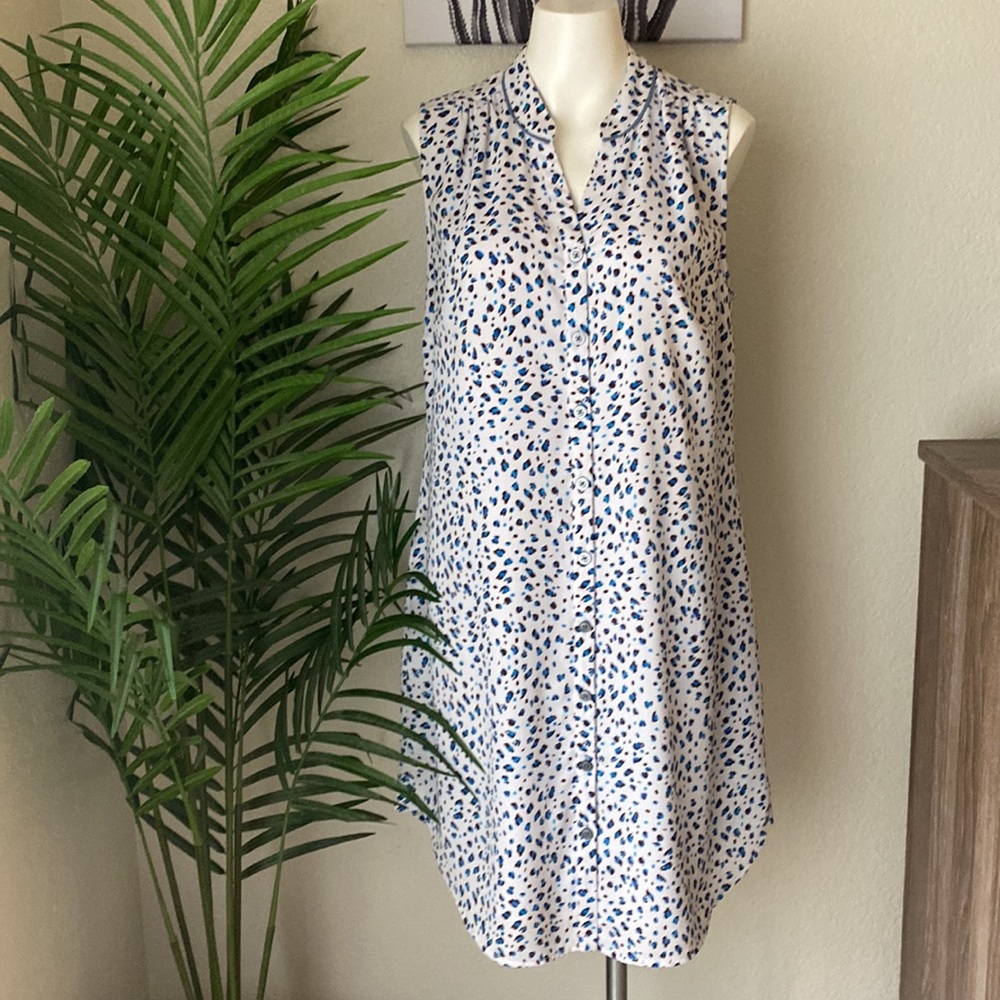‼️Closet Clear Out‼️Cabi Dress White Brown Blue Splatter Shift Dress Lined